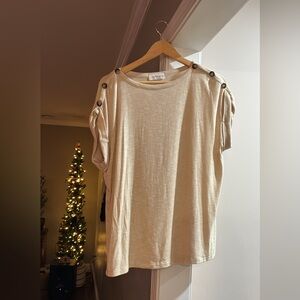 Kaileigh Beige Button-Accent Short Sleeve Top